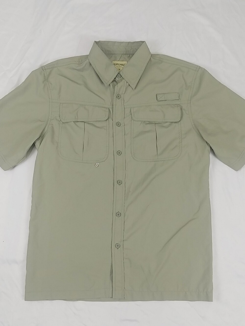 Rustic Ridge Fishing Shirt Men M Button Pockets Back Vent Olive Green Outdoors